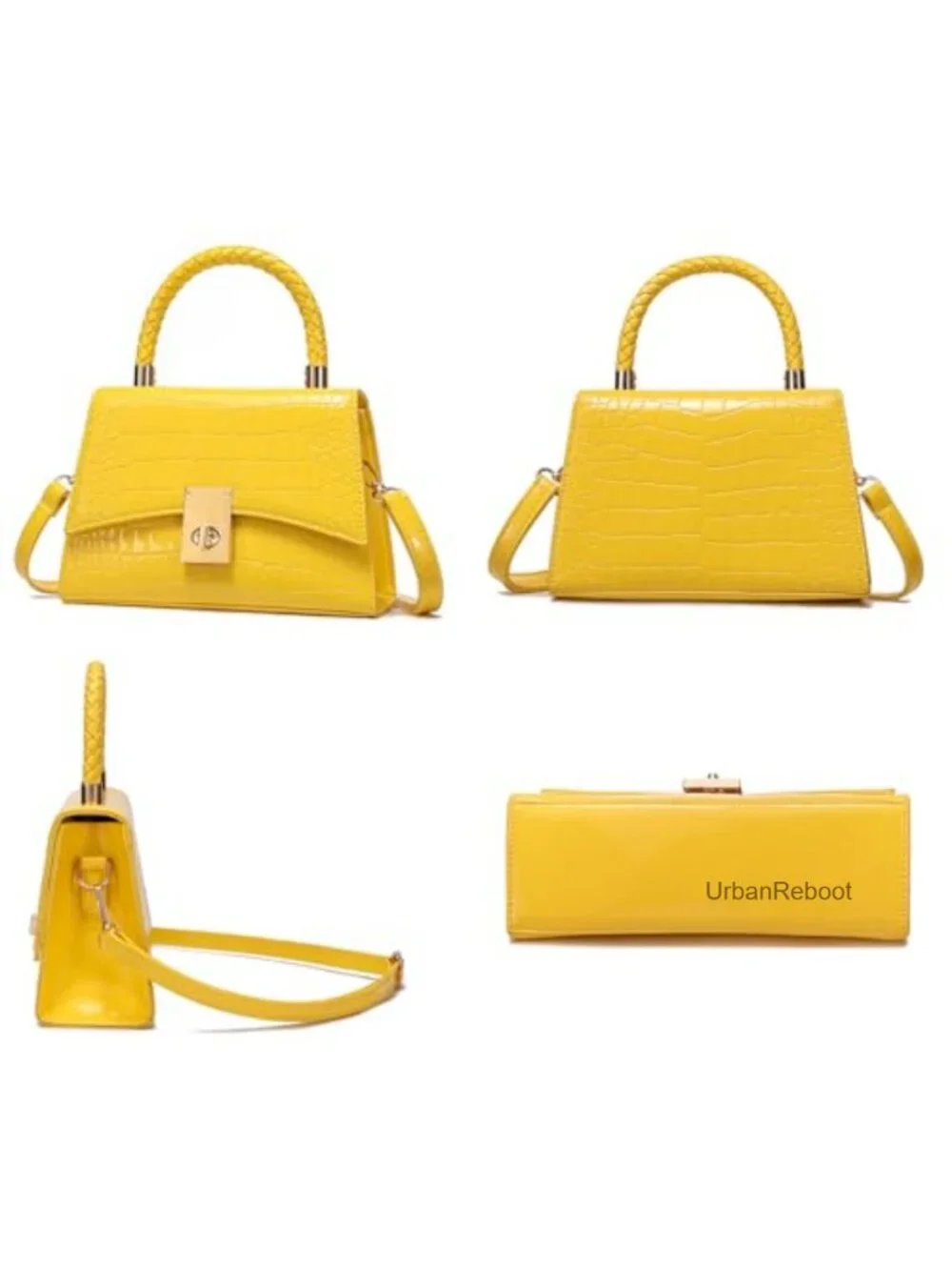 Small Satchel Crossbody Bag PU Leather Twist Lock Adjustable Strap Mini Purse